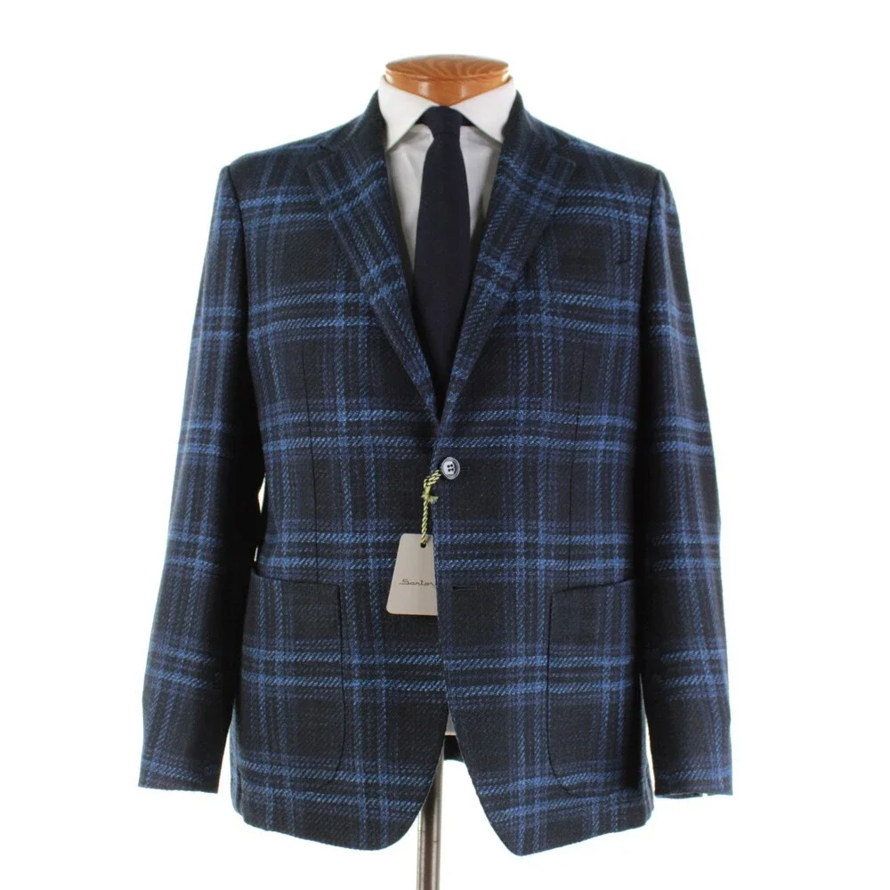 Sartorio Kiton NWT Wool Blend Sport Coat Size 52R (42R US) In Blue Plaid